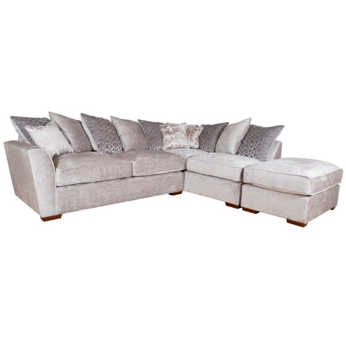 Fantasia Silver Scatter Cushion Corner Sofa With Footstool
