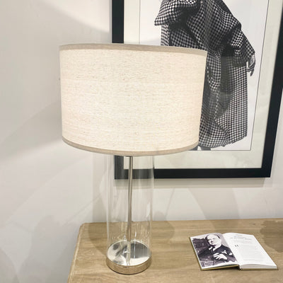 Glass Tube Lamp With Natural Linen Shade