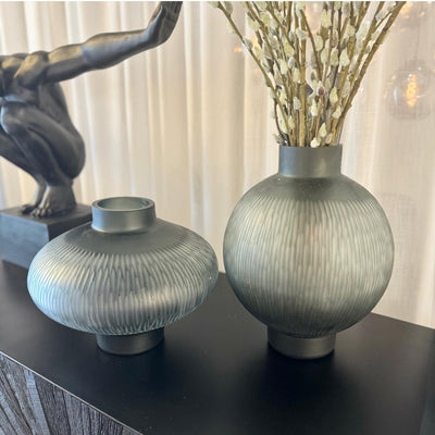 Squat Grey Cut Glass Vase