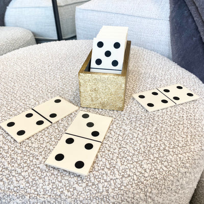 White & Gold Dominoes in Box