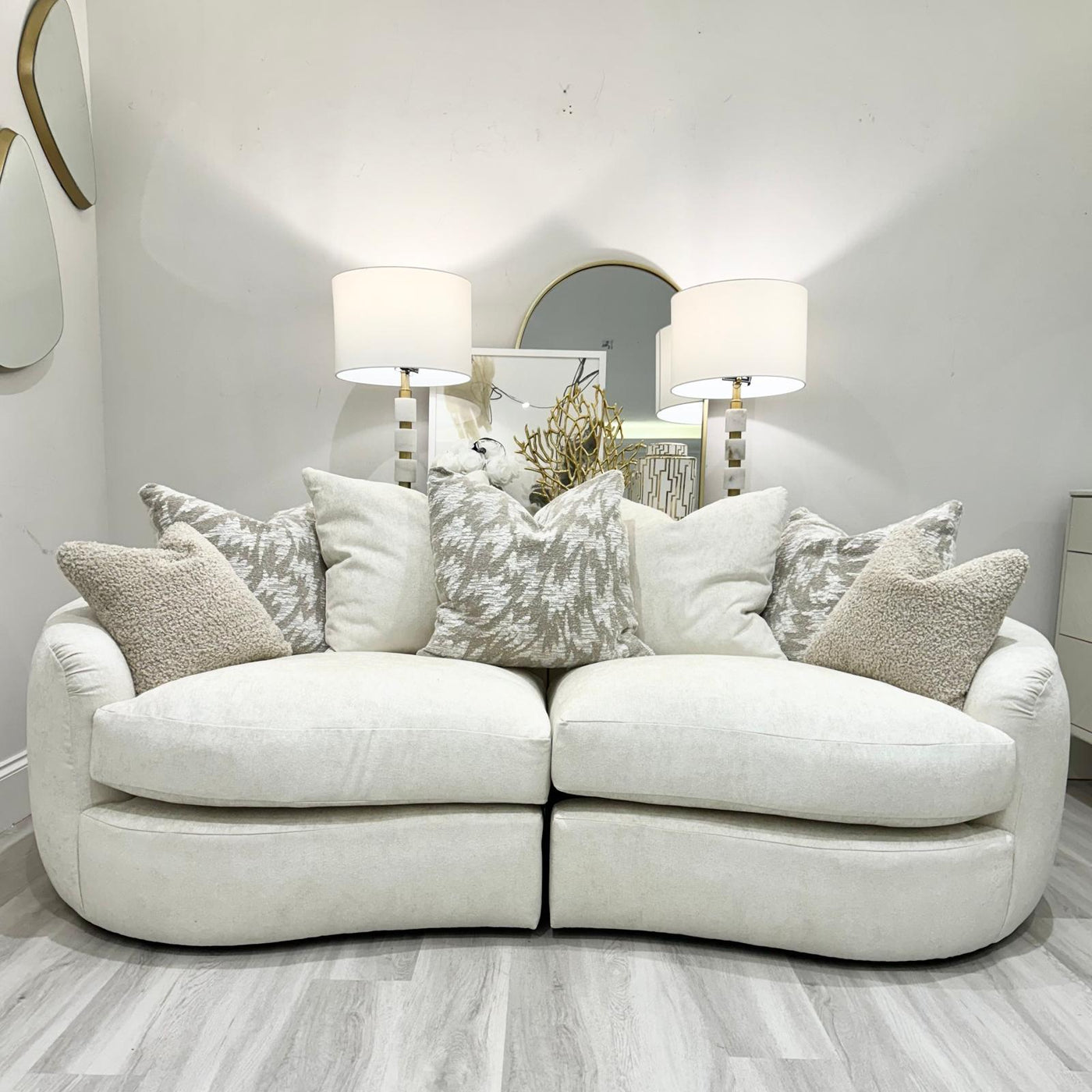 Logan Sofa-Pearl with Natural & Latte Scatters