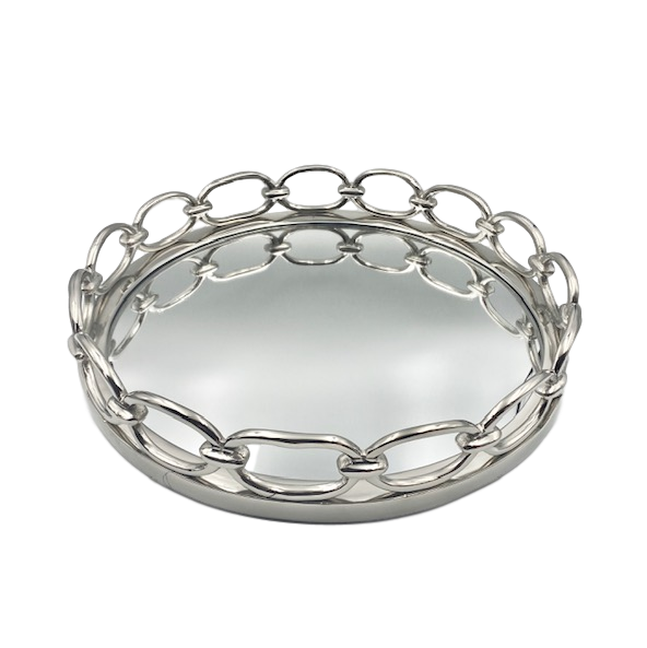 Round Chain Link Mirrored Tray