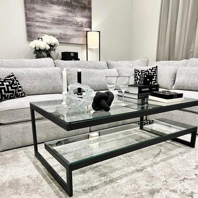 Tides Collection 'G' Black Metal & Glass Coffee Table