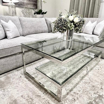 Tides Collection 'G' Stainless Steel & Glass Coffee Table