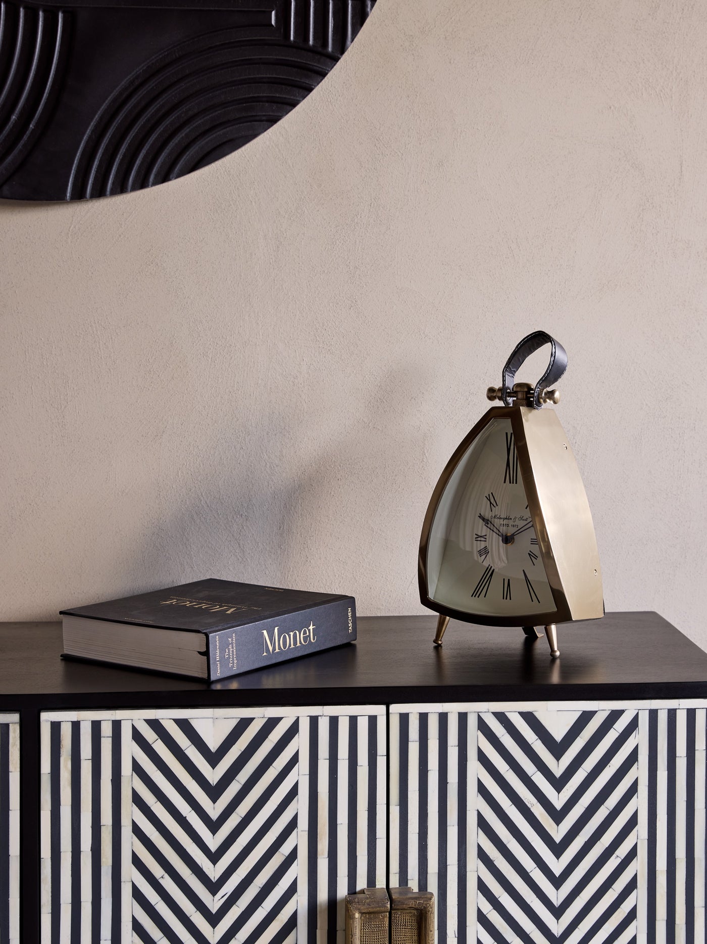 Isosceles Brass Curved Front Mantel Clock Large