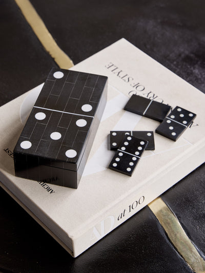 Chollerford Black Inlay Dominoes Box