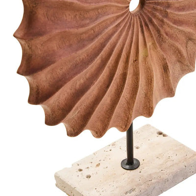 Natural Wood Sculpture With Travertine Base