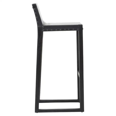 Black Leather & Teak Barstool