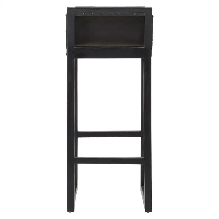 Black Leather & Teak Barstool