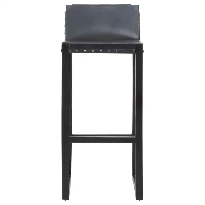 Black Leather & Teak Barstool