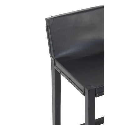 Black Leather & Teak Barstool