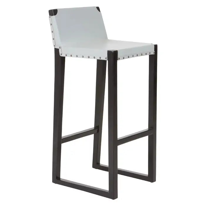 Grey Leather & Teak Barstool