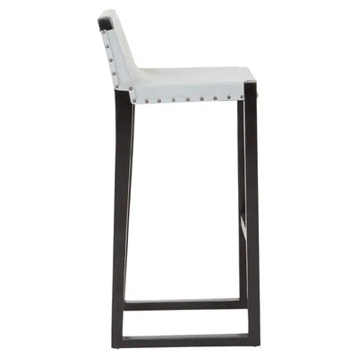 Grey Leather & Teak Barstool