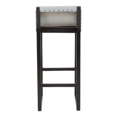 Grey Leather & Teak Barstool