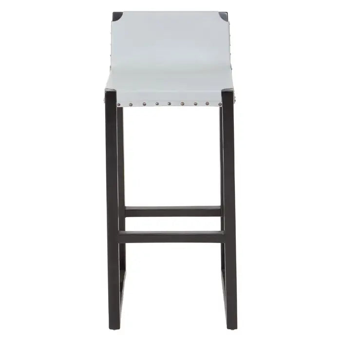 Grey Leather & Teak Barstool