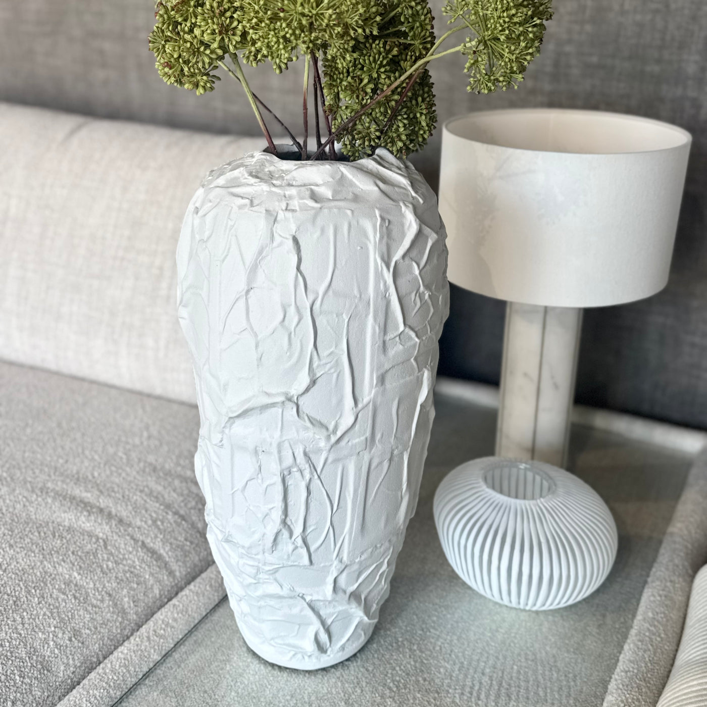 Tall White Crinkle Vase