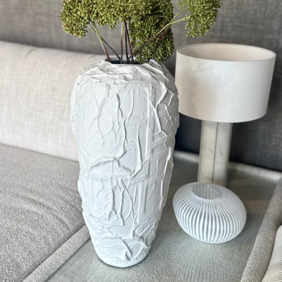 Tall White Crinkle Vase