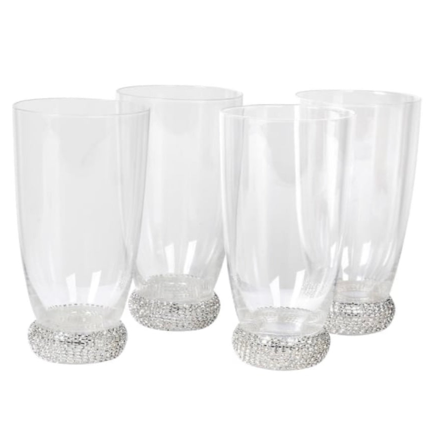 Clearance Set Of 4 Silver Diamante Table Glasses