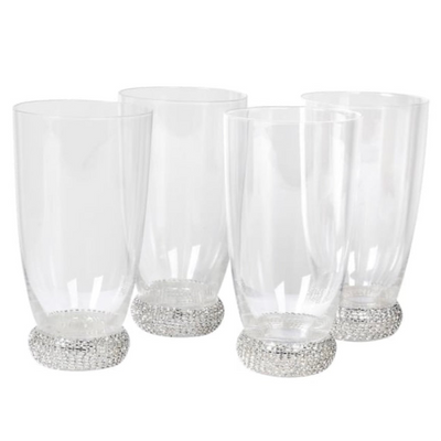 Clearance Set Of 4 Silver Diamante Table Glasses
