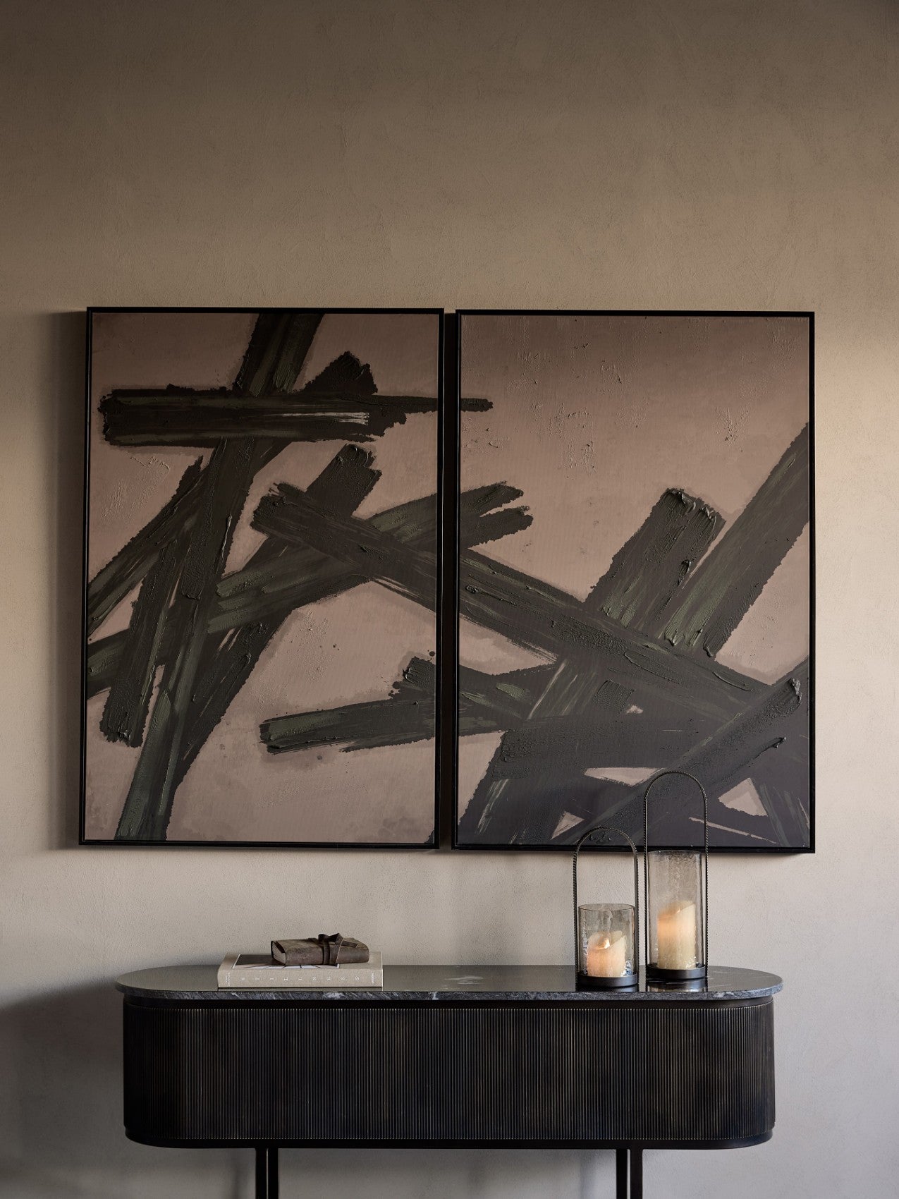 Impasto Brushstrokes Taupe Set of 2 Framed Canvas Wall Art