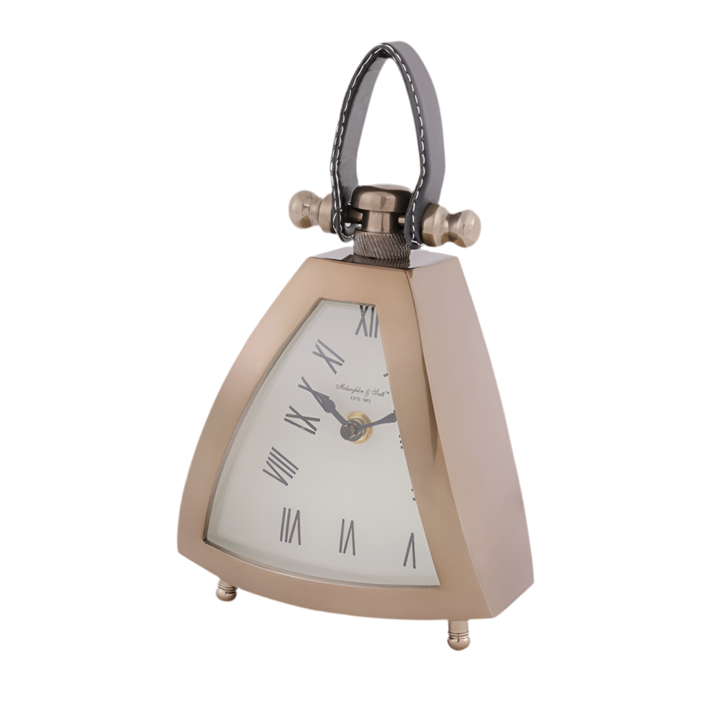 Isosceles Brass Curved Front Mantel Clock Small