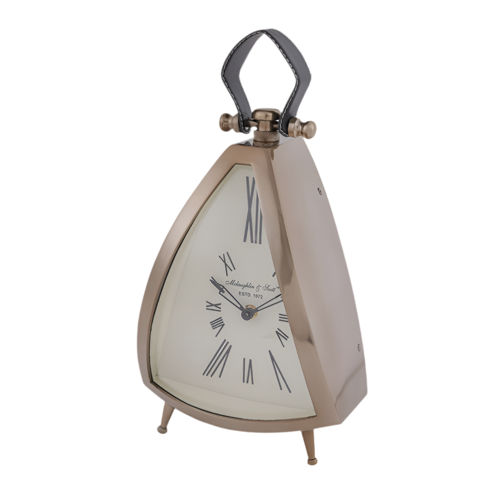 Isosceles Brass Curved Front Mantel Clock Large