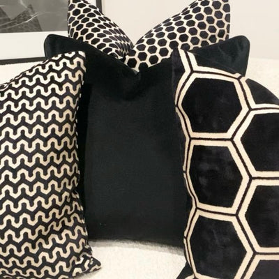 Hexagon Cut Black Velvet Cushion
