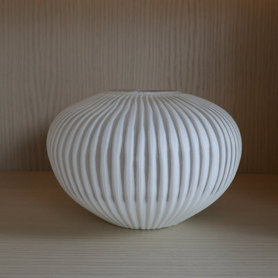 White Ribbed Vase