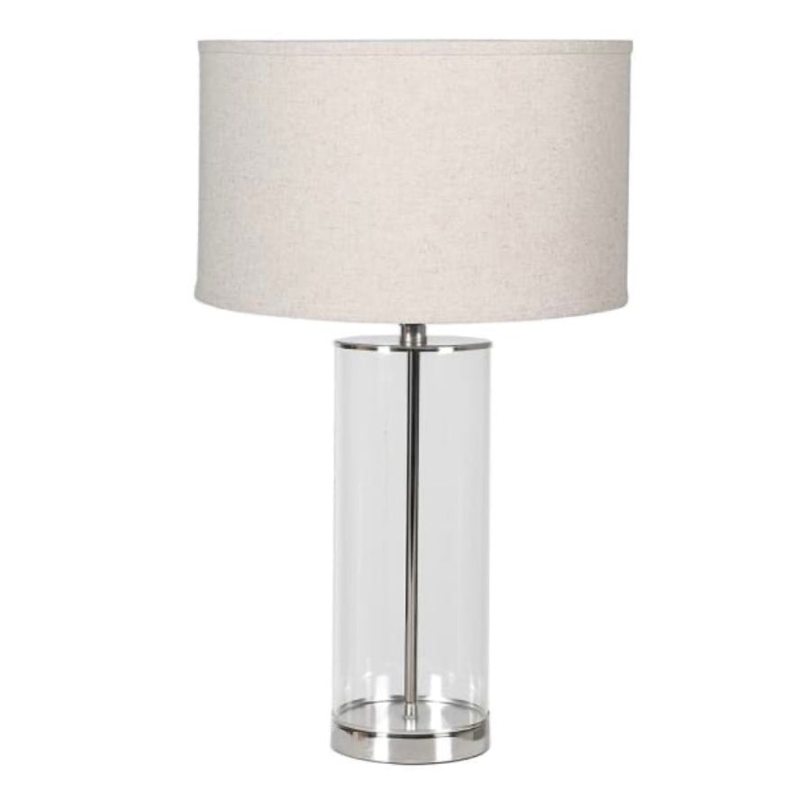 Classic Glass Tube Lamp With Natural Linen Shade