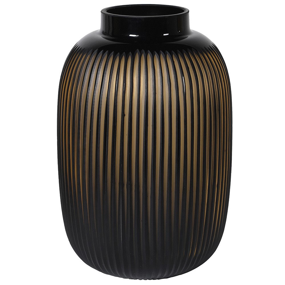 Hand Blown Amber Glass Ribbed Vase