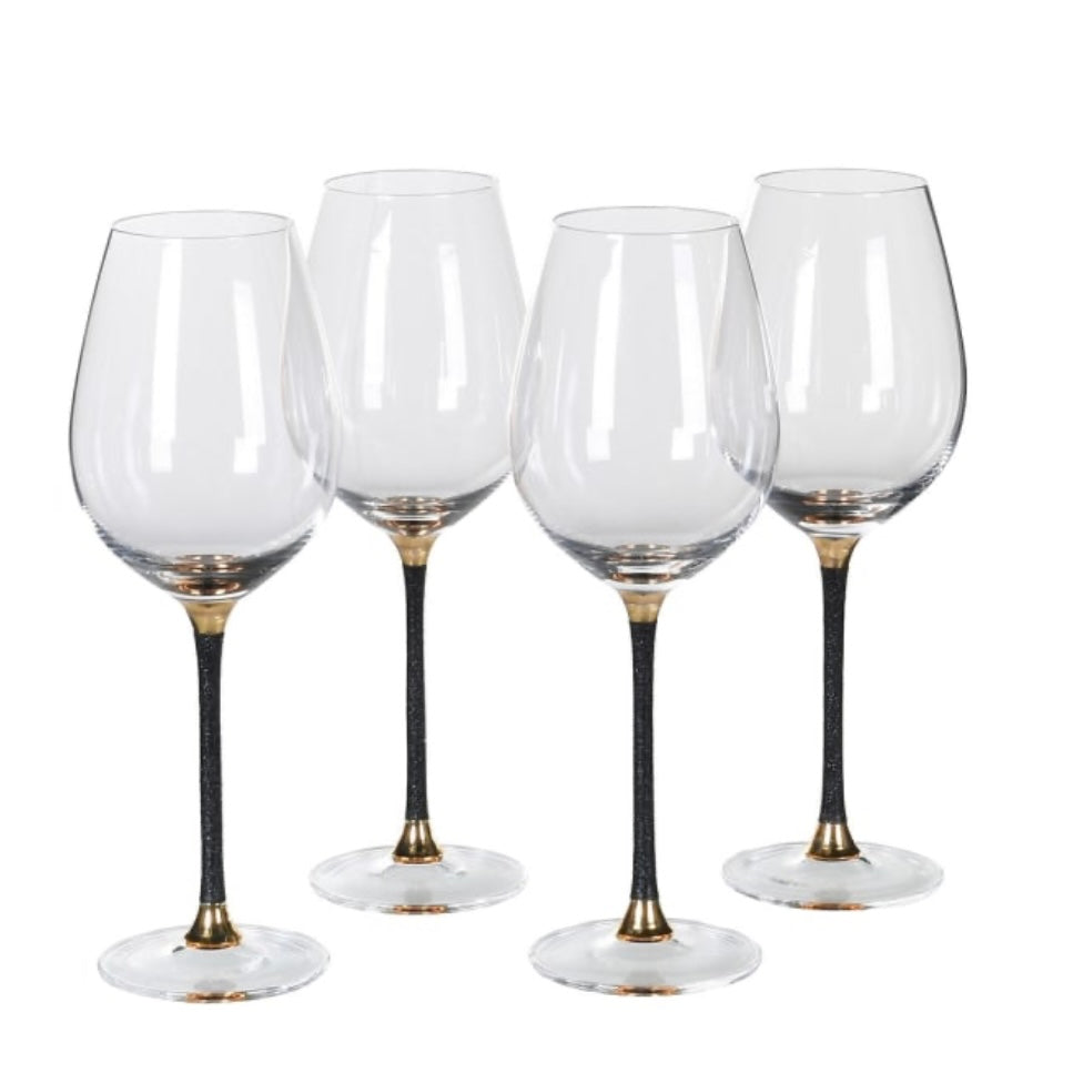 Clearance Set Of 4 Black Glitter White Wine Glasses