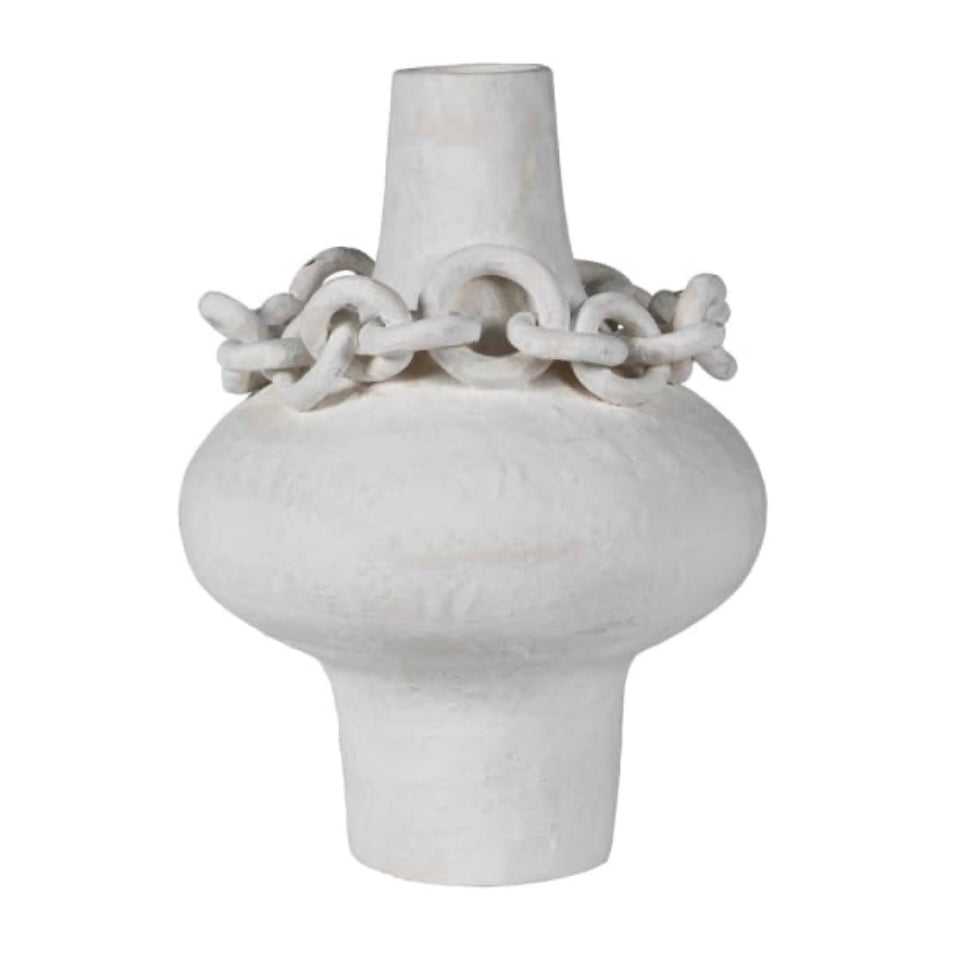 Ivory Ceramic Vase with Chain Detail