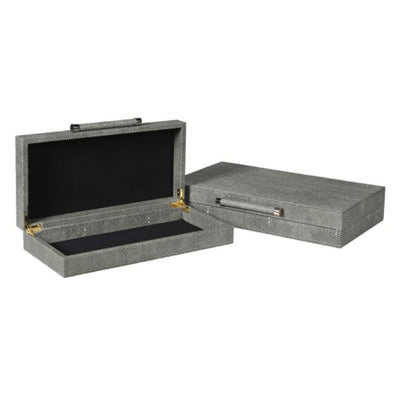 Set of 2 Grey Shagreen Boxes with Brass Handle