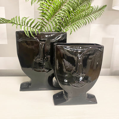 Set of 2 Face Black Vases