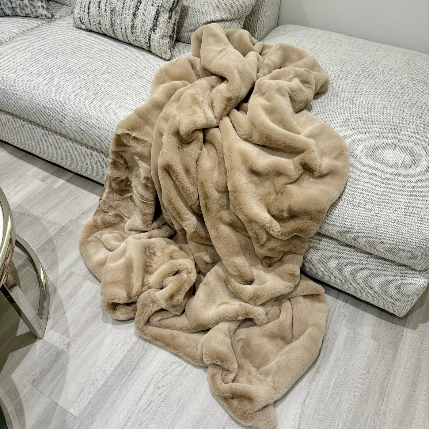 Beige Tactile Faux Fur Throw