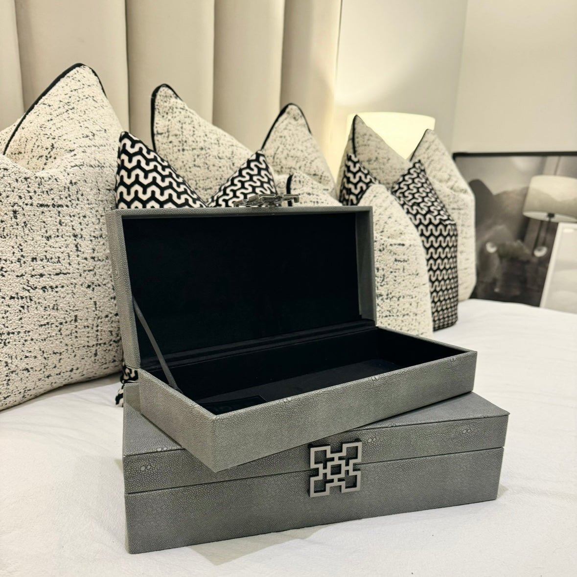 Set of 2 Faux Grey Shagreen Boxes