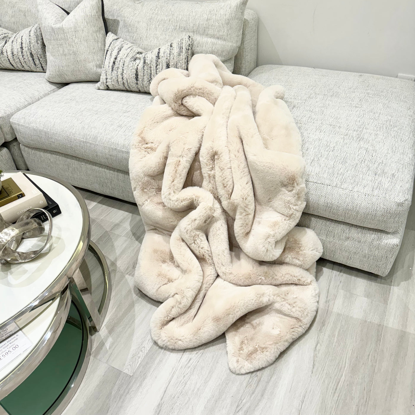 Chunky Light Beige Rabbit Faux Fur Throw