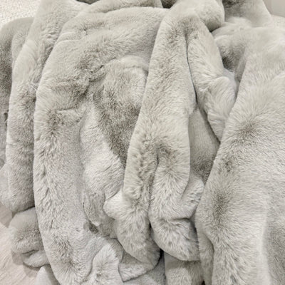 Malini Chunky Grey Rabbit Faux Fur Throw