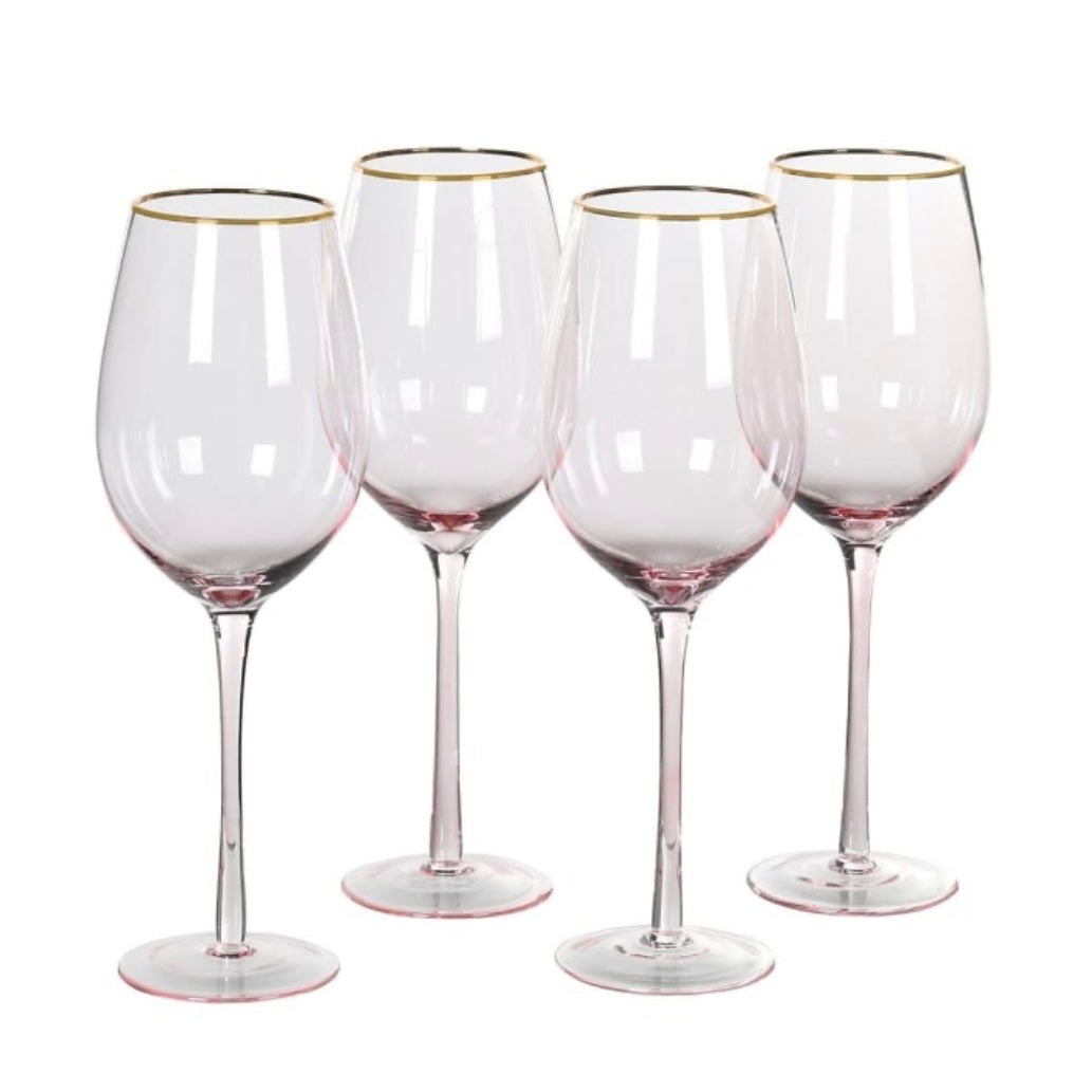 Clearance Set Of 4 Pink Tone Wine Glasses