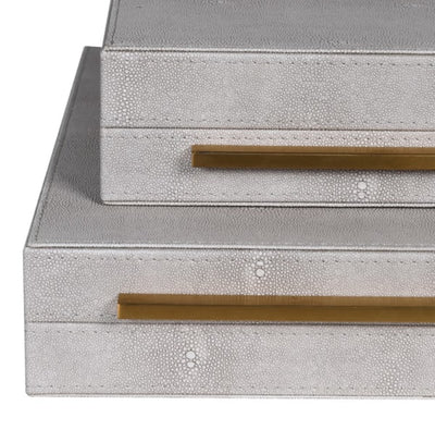 Set of 3 Ivory Faux Shagreen Boxes with Gold Handles