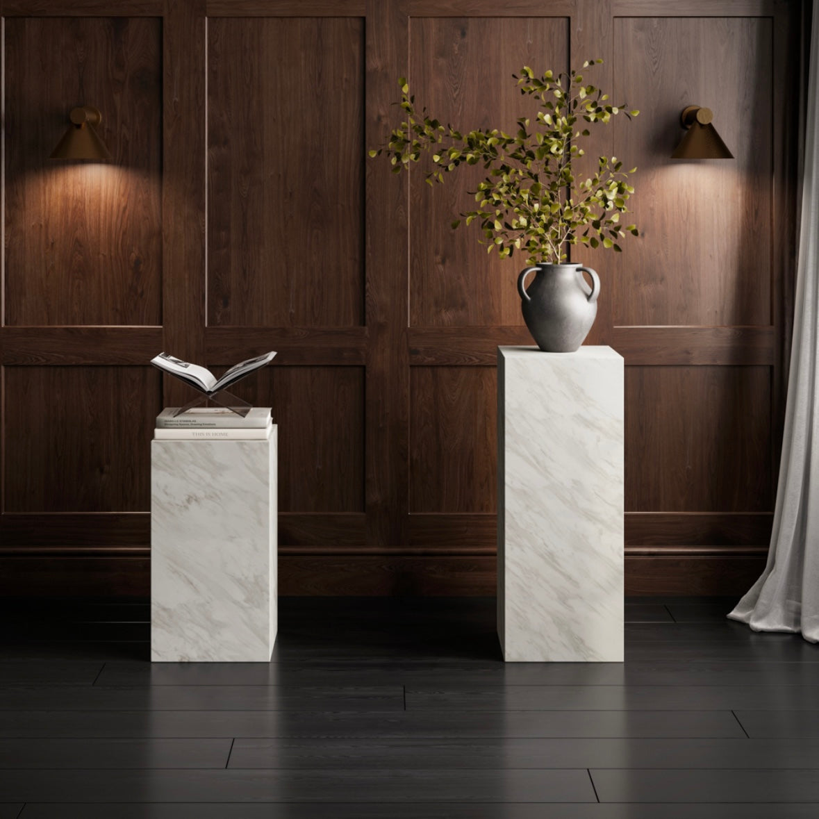 White Marble Effect Large Pedestal