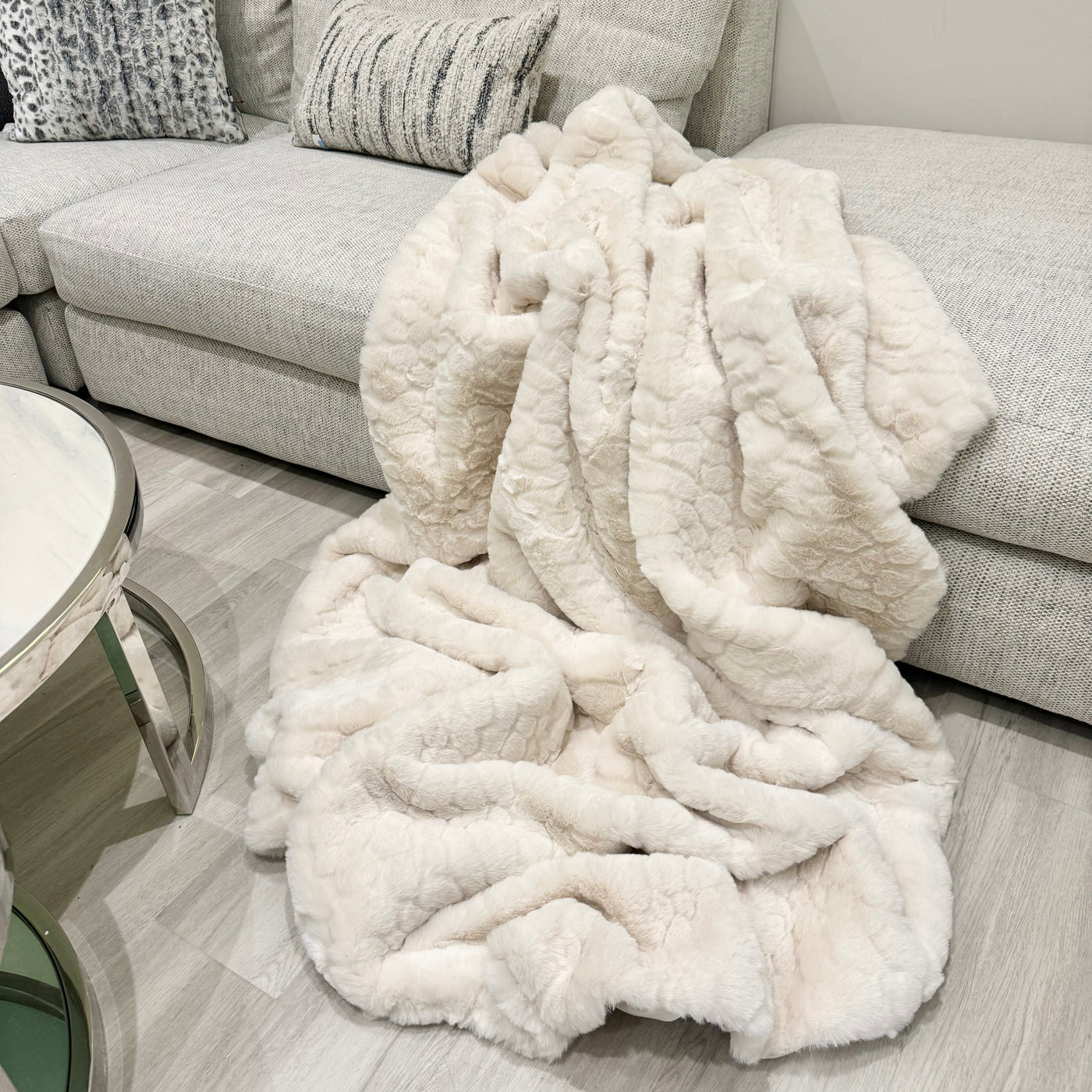 Malini Ivory Cloud Faux Fur Throw