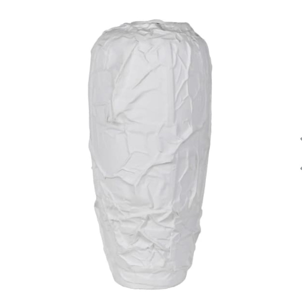 Tall White Crinkle Vase