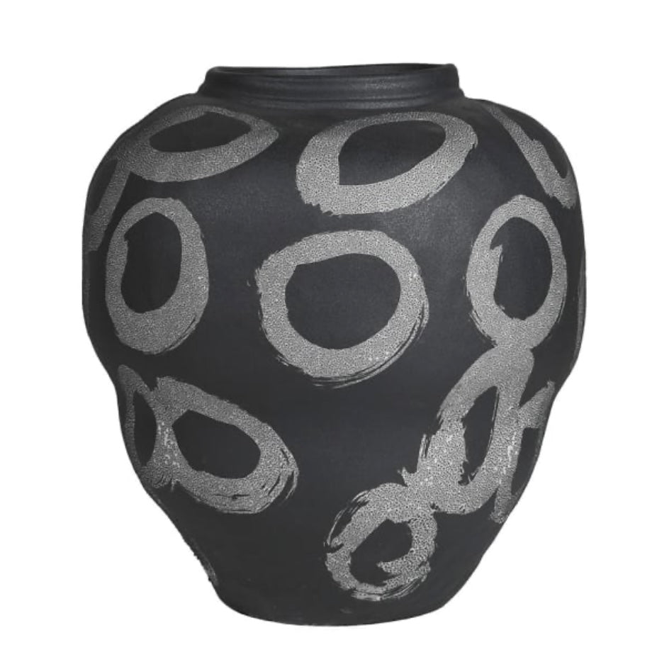 Black Vase with Chalk Effect Circle Design