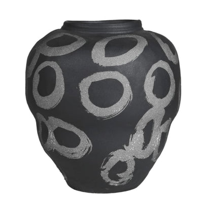 Black Vase with Chalk Effect Circle Design