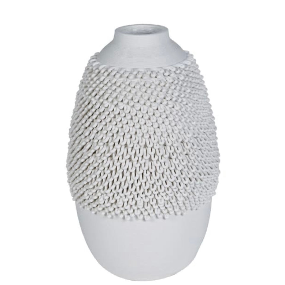 Textured White Loop Vase Small
