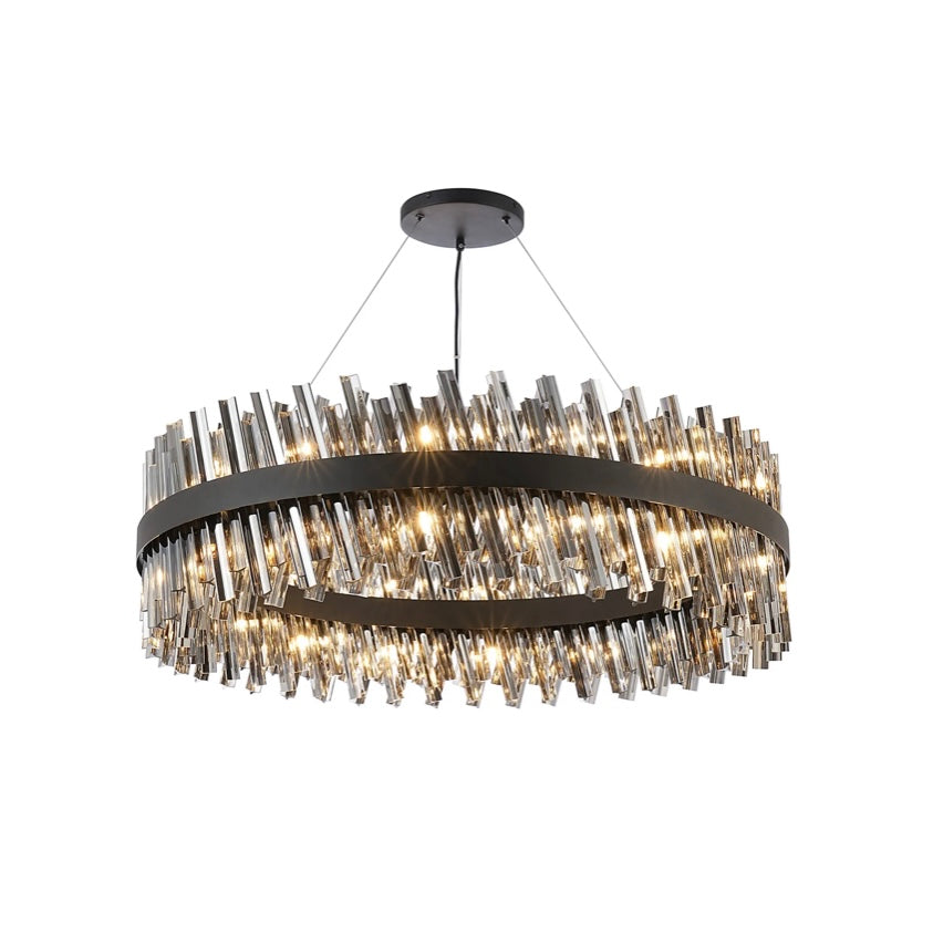 1m Round Pendant, 32 Light G9 – Satin Black & Smoked Glass