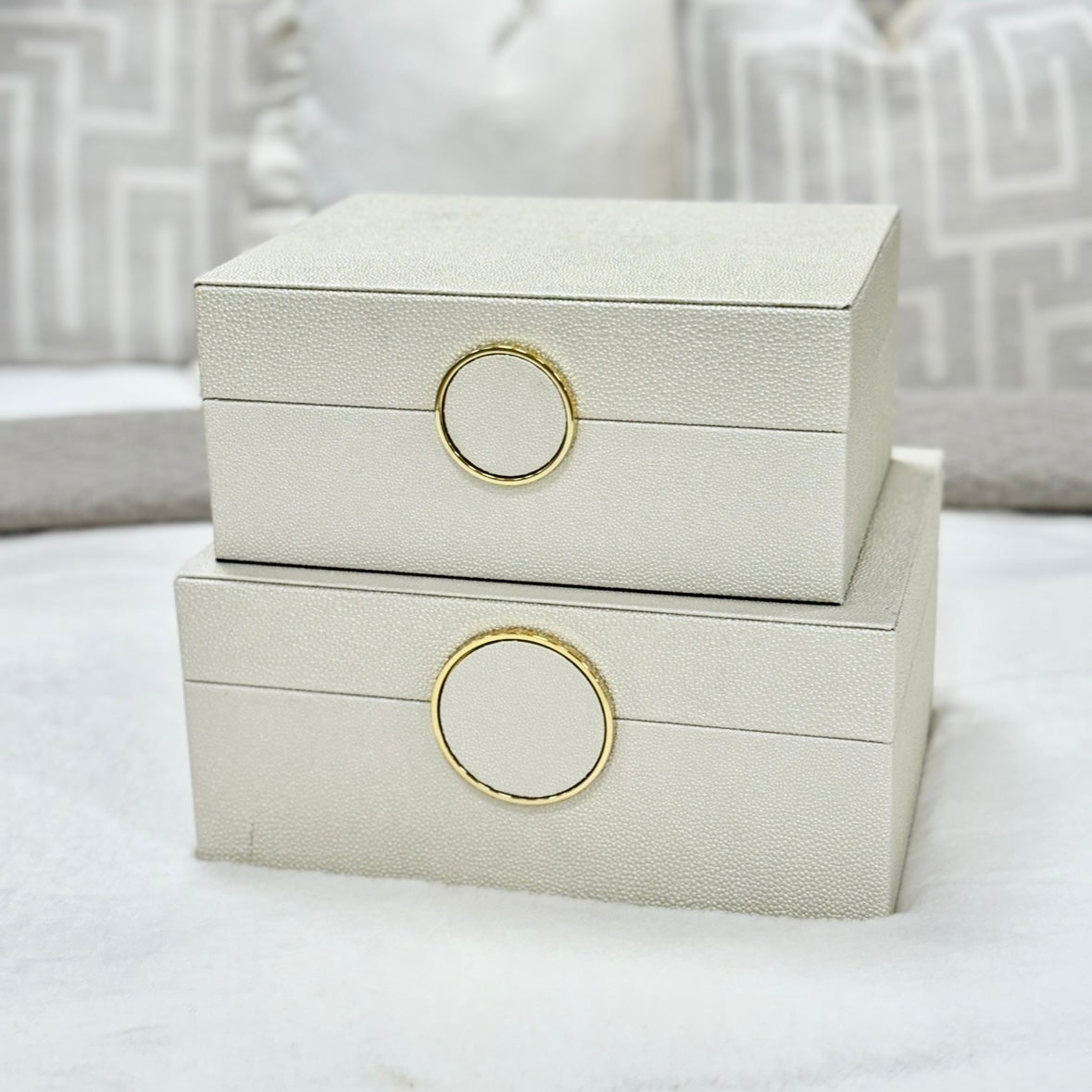 Set of 2 Faux Cream Shagreen Boxes