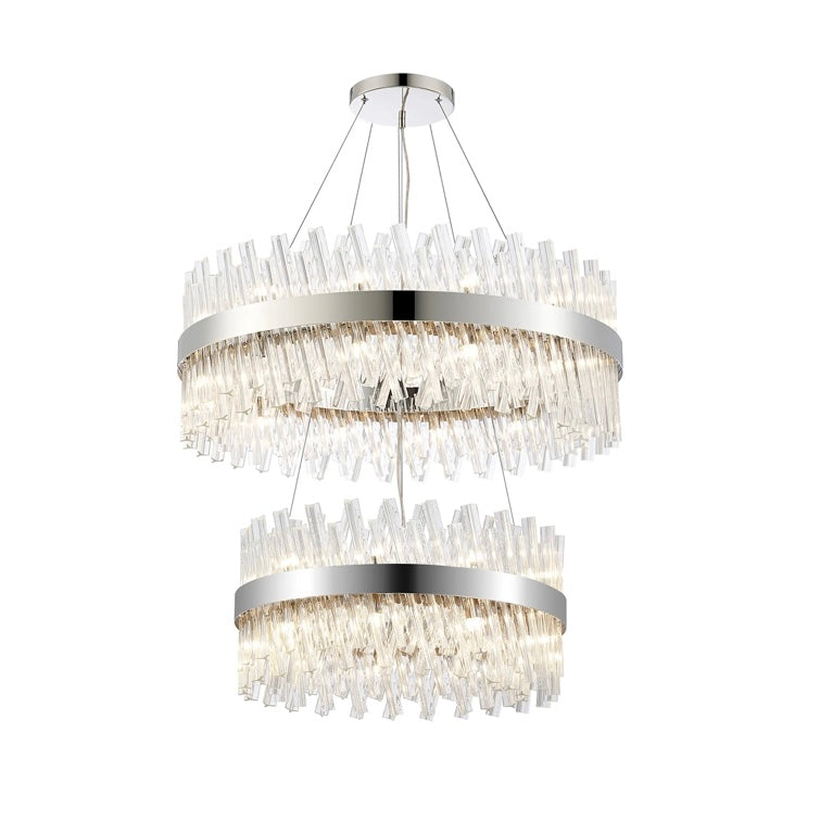 Kalih 2 Tier 60cm + 80cm Pendant, 18 + 24 Light G9, Polished Nickel/Clear