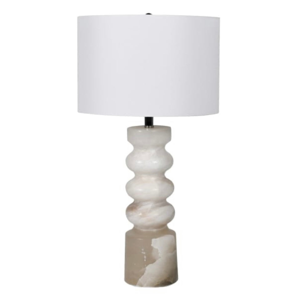 Tall Alabaster Table Lamp with Linen Shade
